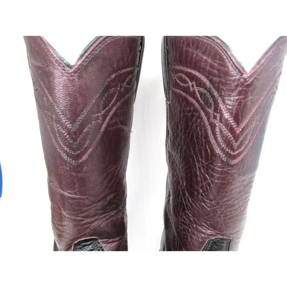 Justin Boots J2198 Vintage Burgundy And Black Smooth Ostrich Boots Size US 8 B
