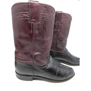 Justin Boots J2198 Vintage Burgundy And Black Smooth Ostrich Boots Size US 8 B