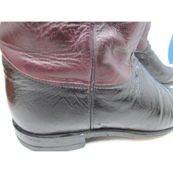 Justin Boots J2198 Vintage Burgundy And Black Smooth Ostrich Boots Size US 8 B