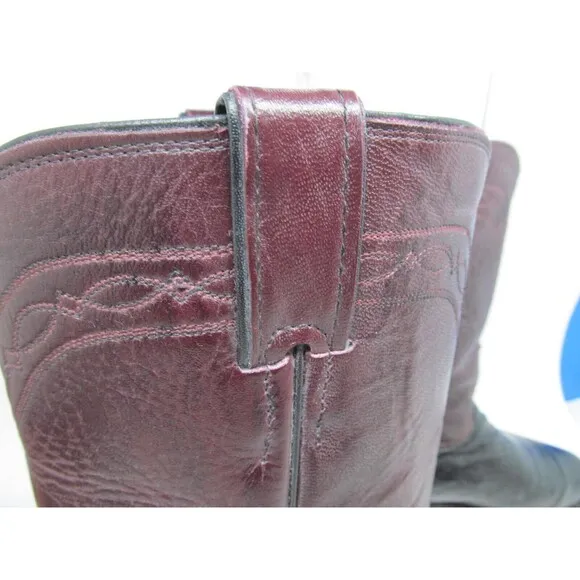 Justin Boots J2198 Vintage Burgundy And Black Smooth Ostrich Boots Size US 8 B