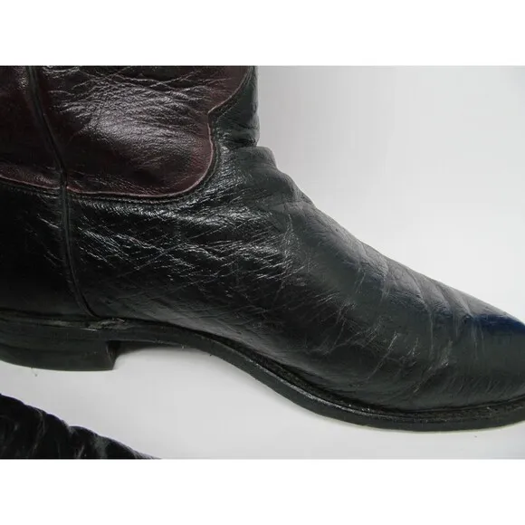 Justin Boots J2198 Vintage Burgundy And Black Smooth Ostrich Boots Size US 8 B