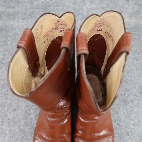 Justin Boots Mens 6 Western Roper Cowboy Leather Brown Round Toe Vintage 1993