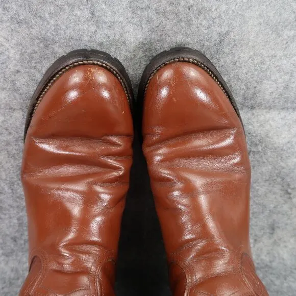 Justin Boots Mens 6 Western Roper Cowboy Leather Brown Round Toe Vintage 1993