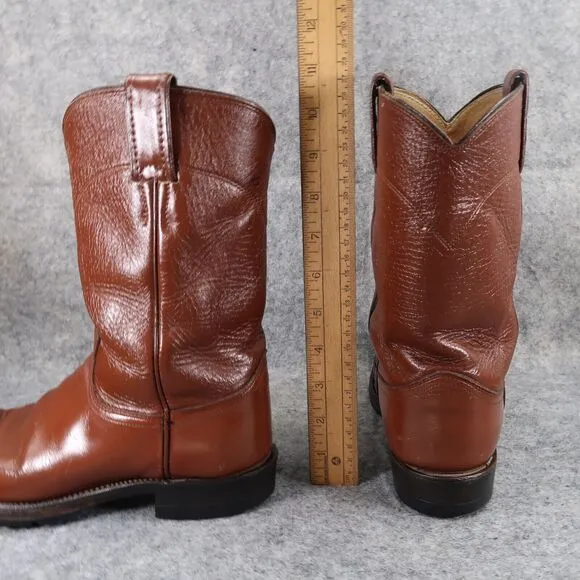 Justin Boots Mens 6 Western Roper Cowboy Leather Brown Round Toe Vintage 1993