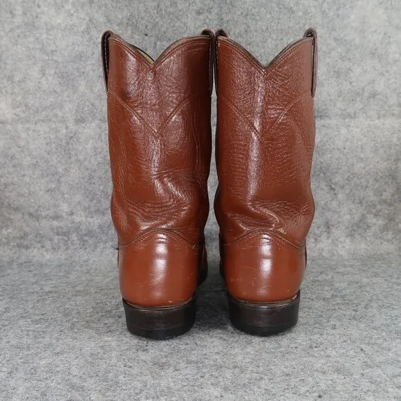 Justin Boots Mens 6 Western Roper Cowboy Leather Brown Round Toe Vintage 1993