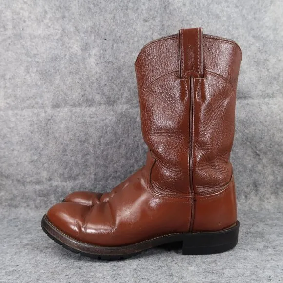 Justin Boots Mens 6 Western Roper Cowboy Leather Brown Round Toe Vintage 1993
