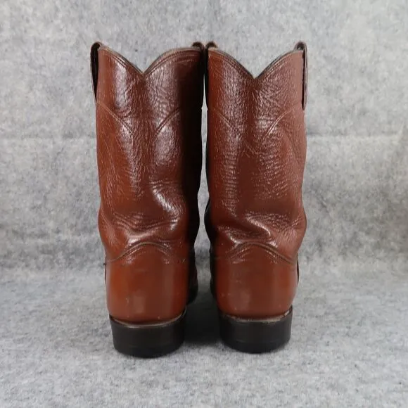 Justin Boots Mens 6 Western Roper Cowboy Leather Brown Round Toe Vintage 1993