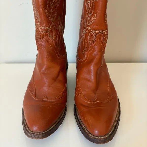 Justin Boots Vintage Burnt Orange Leather Cowboy Boots Cowgirl Boots