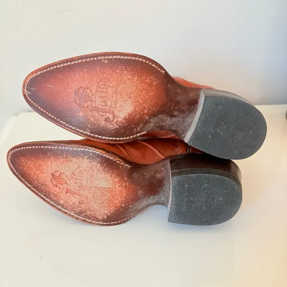 Justin Boots Vintage Burnt Orange Leather Cowboy Boots Cowgirl Boots