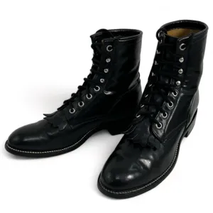 Justin Junior Black Kiltie Roper Lace Up Boots Cowgirl Girls Western Vintage