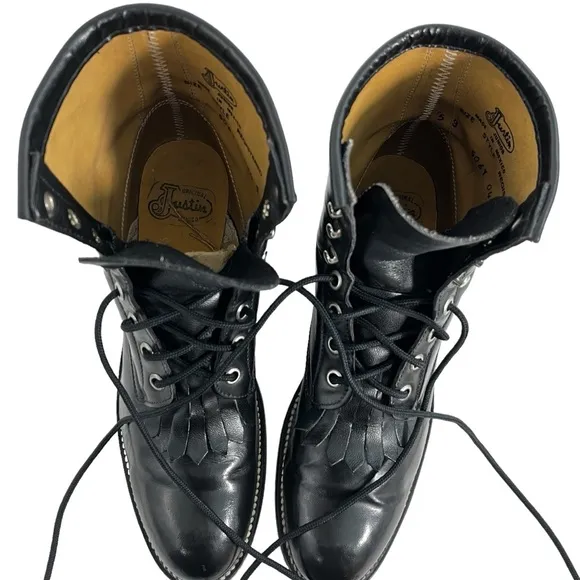 Justin Junior Black Kiltie Roper Lace Up Boots Cowgirl Girls Western Vintage