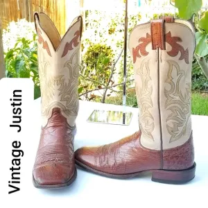 Justin Men's Bent Rail Austin Cognac Brown Square Toe Western cowboy Boots