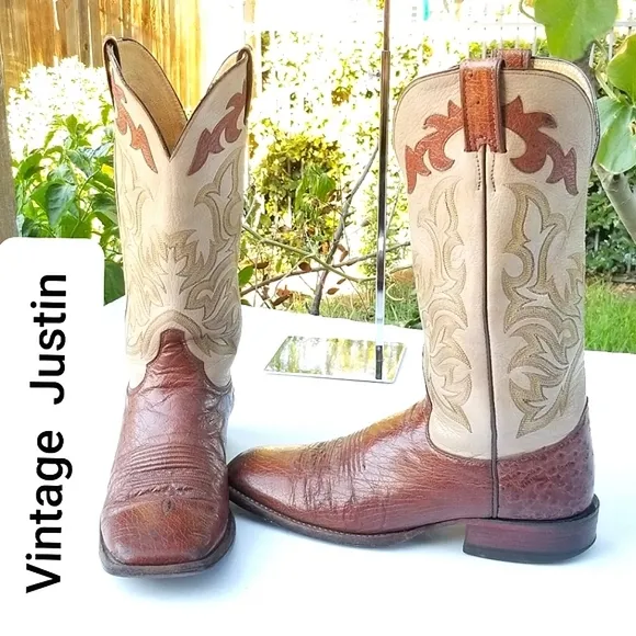Justin Men's Bent Rail Austin Cognac Brown Square Toe Western cowboy Boots