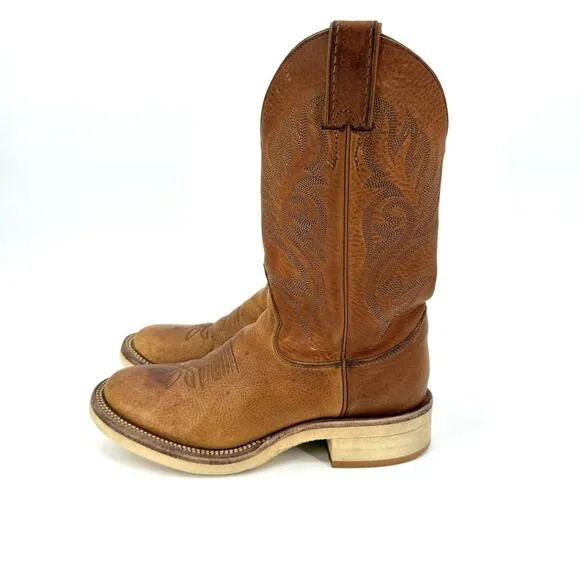 Justin USA Caramel Brown Leather Western Cowboy Boots Mens Size 7B Vintage