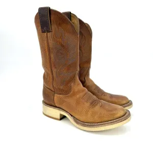 Justin USA Caramel Brown Leather Western Cowboy Boots Mens Size 7B Vintage
