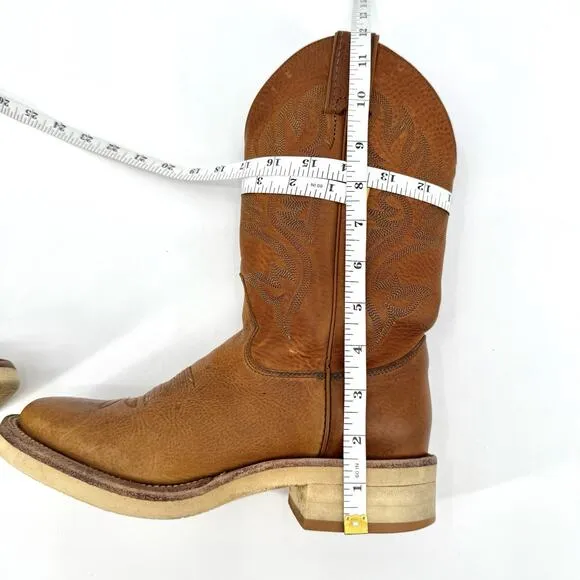 Justin USA Caramel Brown Leather Western Cowboy Boots Mens Size 7B Vintage