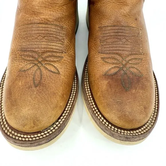 Justin USA Caramel Brown Leather Western Cowboy Boots Mens Size 7B Vintage