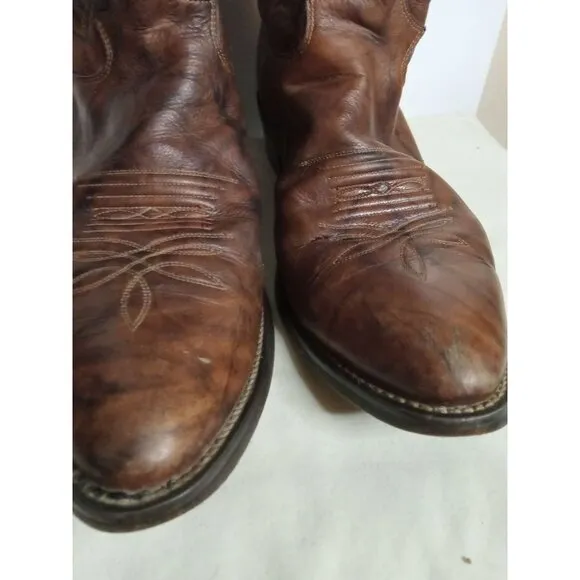 Justin Vintage marbled Brown Leather Boots With Embroidered Sides Size 11EE