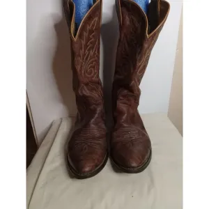 Justin Vintage marbled Brown Leather Boots With Embroidered Sides Size 11EE
