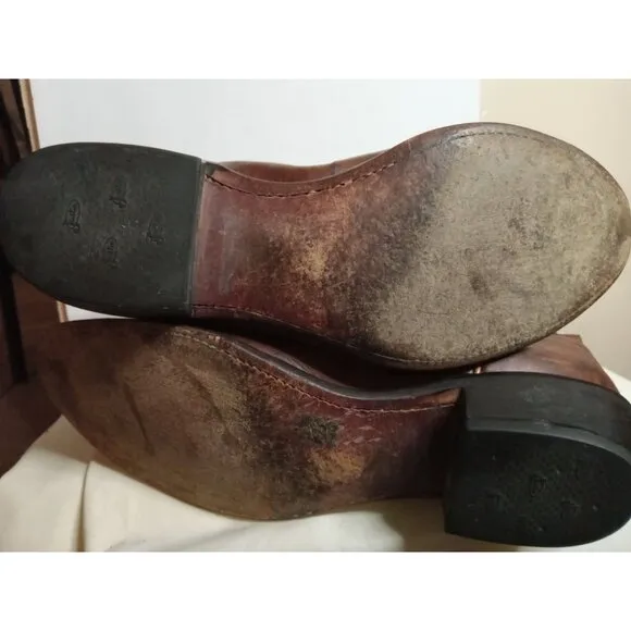 Justin Vintage marbled Brown Leather Boots With Embroidered Sides Size 11EE