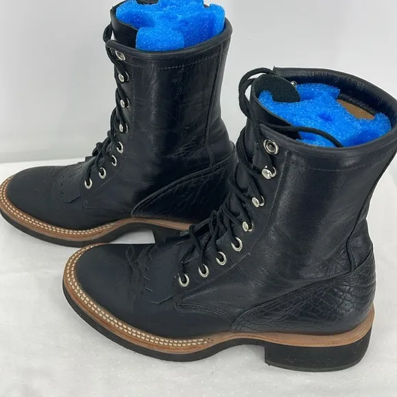 JUSTIN VINTAGE WOMENS SIZE 5.5 Black Lace-Up Western Boots