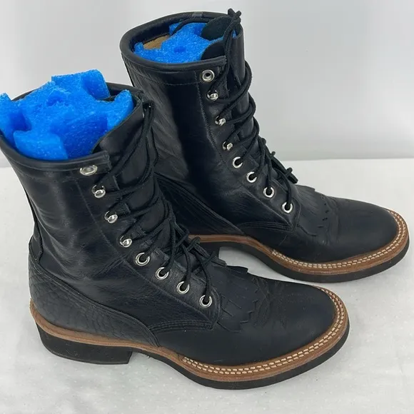 JUSTIN VINTAGE WOMENS SIZE 5.5 Black Lace-Up Western Boots