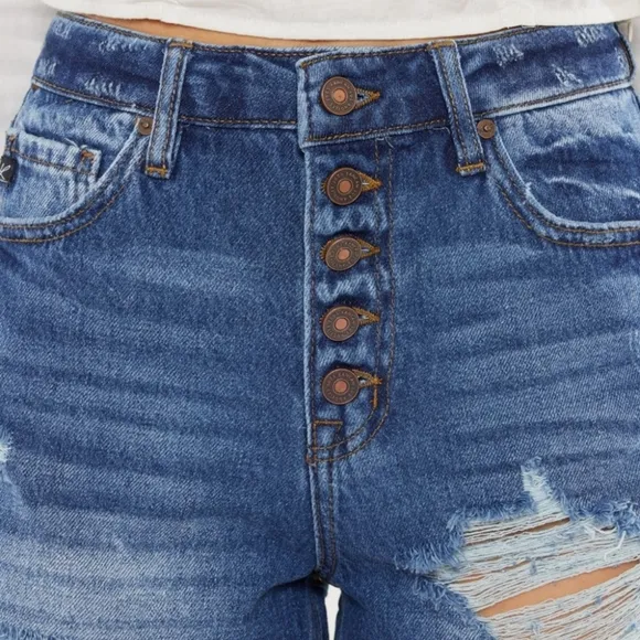 KanCan Button Fly Distressed High-Rise Frayed Denim Cut-Off Cotton Jean Shorts