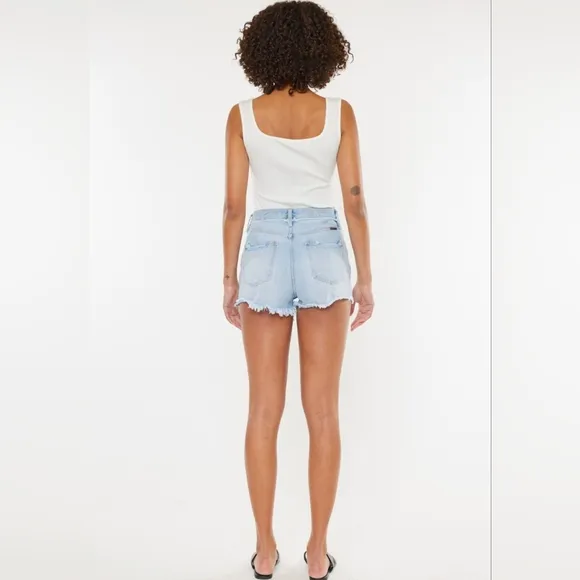 KanCan Button Fly High Rise Distressed Frayed Torn Denim Cut-Off Jean Shorts
