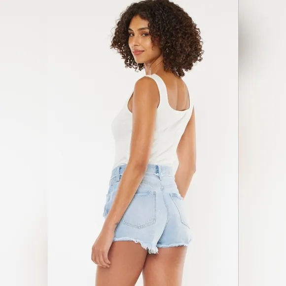 KanCan Button Fly High Rise Distressed Frayed Torn Denim Cut-Off Jean Shorts