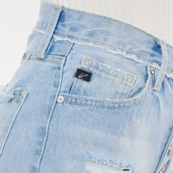 KanCan Button Fly High Rise Distressed Frayed Torn Denim Cut-Off Jean Shorts