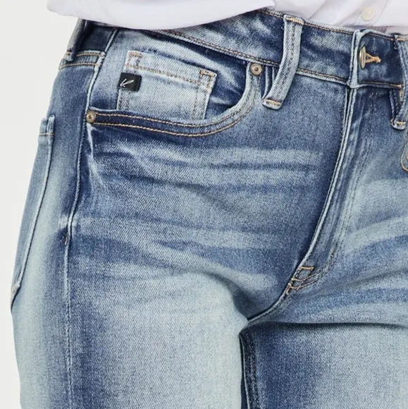 KanCan Distressed High-Rise Retro Mom Jeans Straight Leg Cuffed Raw Denim Pants