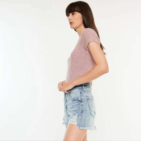 KanCan Distressed Torn High Rise Waist Denim Cut-off Frayed Hem Jean Shorts