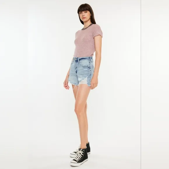 KanCan Distressed Torn High Rise Waist Denim Cut-off Frayed Hem Jean Shorts