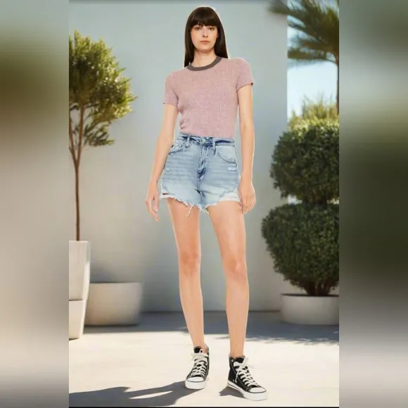 KanCan Distressed Torn High Rise Waist Denim Cut-off Frayed Hem Jean Shorts