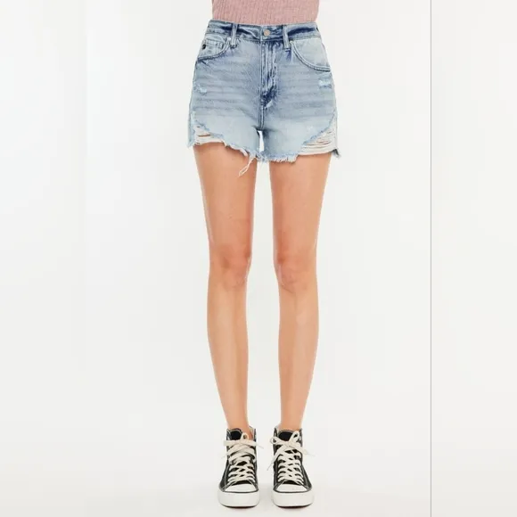 KanCan Distressed Torn High Rise Waist Denim Cut-off Frayed Hem Jean Shorts