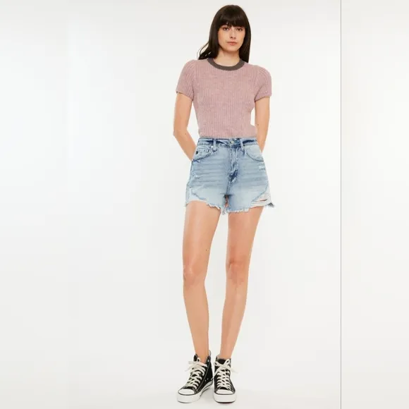 KanCan Distressed Torn High Rise Waist Denim Cut-off Frayed Hem Jean Shorts