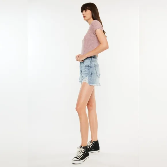 KanCan Distressed Torn High Rise Waist Denim Cut-off Frayed Hem Jean Shorts