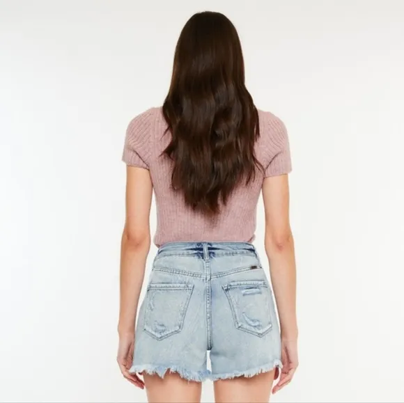 KanCan Distressed Torn High Rise Waist Denim Cut-off Frayed Hem Jean Shorts