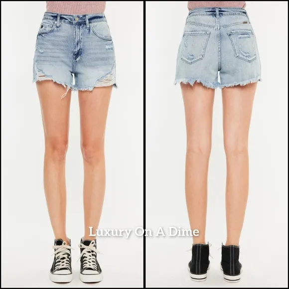 KanCan Distressed Torn High Rise Waist Denim Cut-off Frayed Hem Jean Shorts