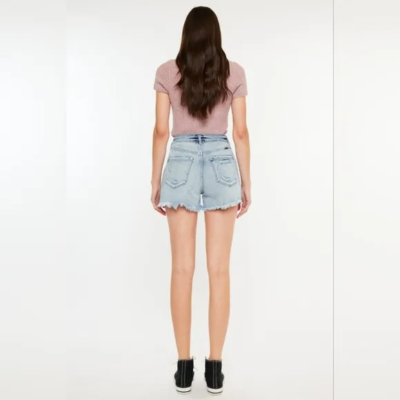 KanCan Distressed Torn High Rise Waist Denim Cut-off Frayed Hem Jean Shorts