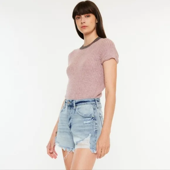 KanCan Distressed Torn High Rise Waist Denim Cut-off Frayed Hem Jean Shorts
