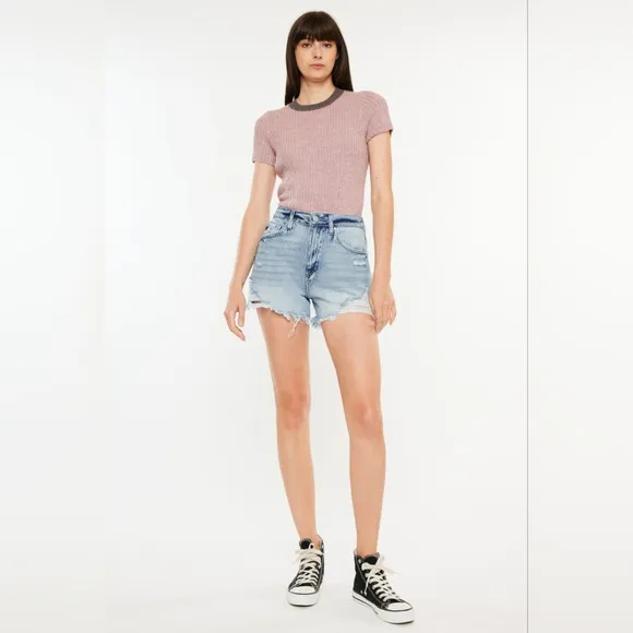 KanCan Distressed Torn High Rise Waist Denim Cut-off Frayed Hem Jean Shorts