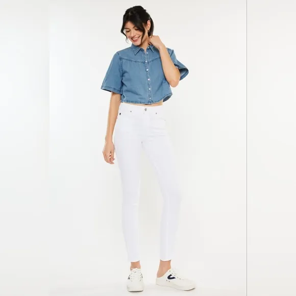 KanCan Slim High-Rise Waist White Denim Classic Skinny Ankle Jean Pants
