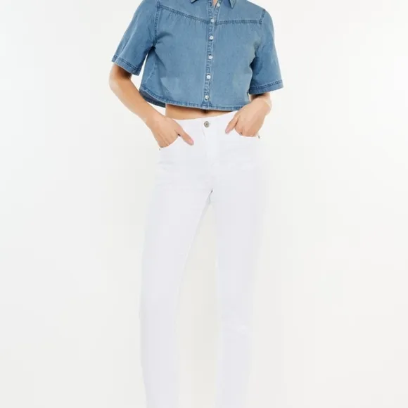 KanCan Slim High-Rise Waist White Denim Classic Skinny Ankle Jean Pants