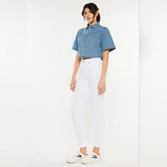 KanCan Slim High-Rise Waist White Denim Classic Skinny Ankle Jean Pants