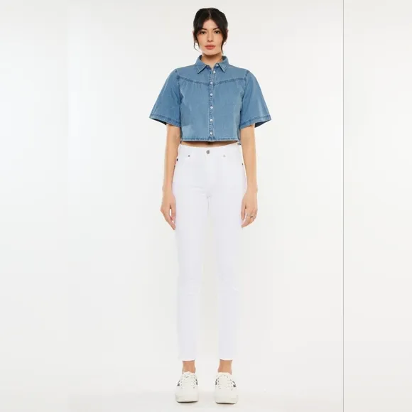 KanCan Slim High-Rise Waist White Denim Classic Skinny Ankle Jean Pants