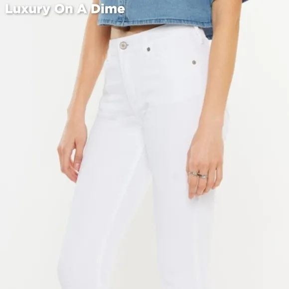 KanCan Slim High-Rise Waist White Denim Classic Skinny Ankle Jean Pants