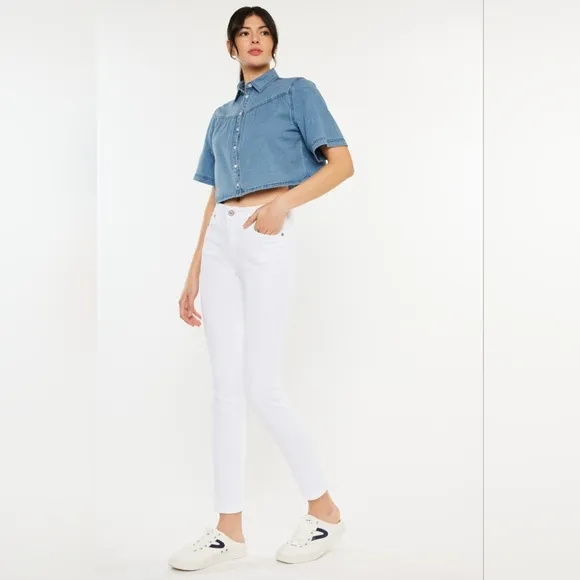 KanCan Slim High-Rise Waist White Denim Classic Skinny Ankle Jean Pants