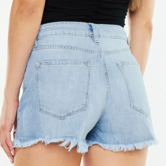 KanCan Torn High Rise Waist Denim Frayed Cut-off Hem Distressed Blue Jean Shorts