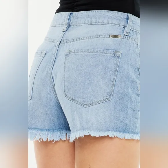 KanCan Torn High Rise Waist Denim Frayed Cut-off Hem Distressed Blue Jean Shorts
